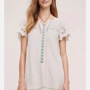 Anthropology white and cream embroidered dress